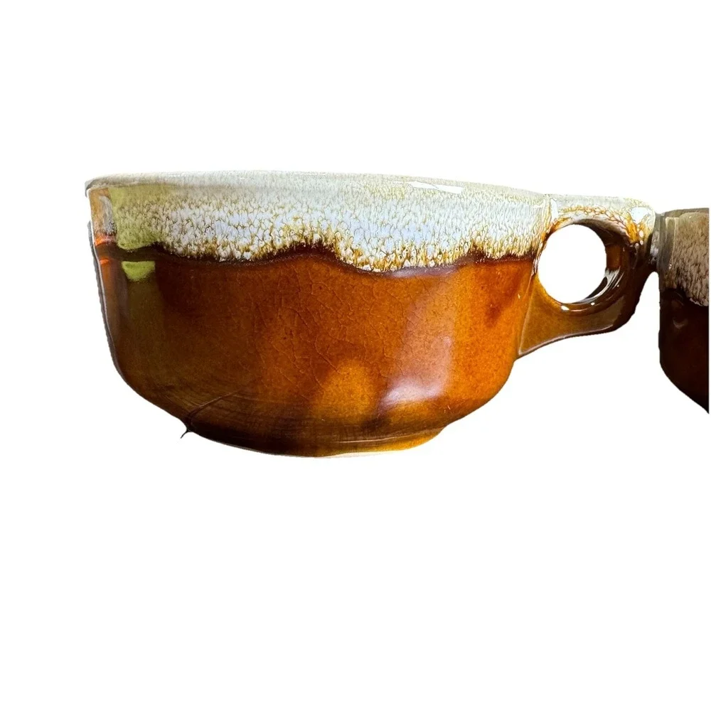 Monmouth Western Stoneware Brown Drip Pottery‎ Soup Chili Bowl Mugs Set of 4 VTG